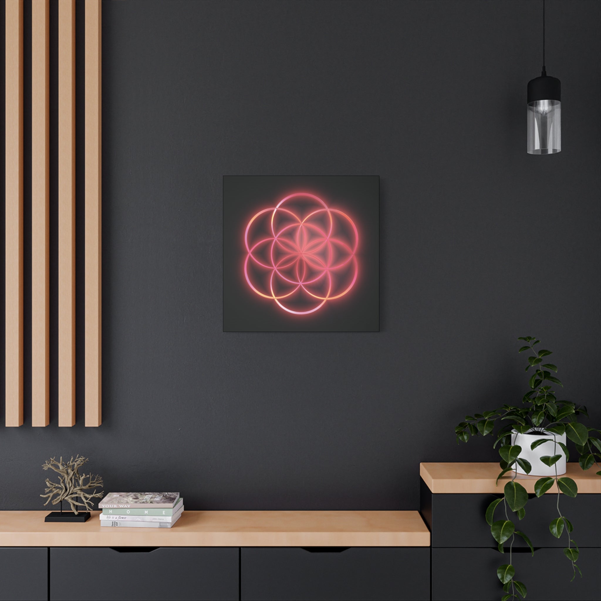 Neon Red Flower of Life Canvas