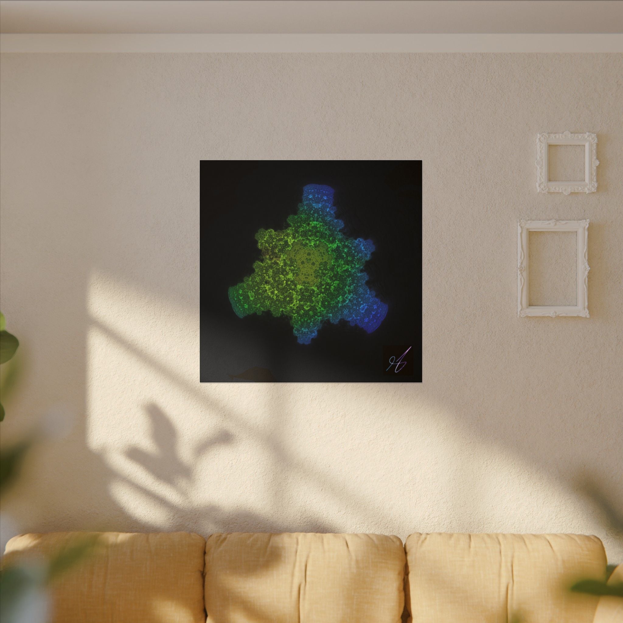 Abstract Fractal Green Blue Nebula Matte Canvas