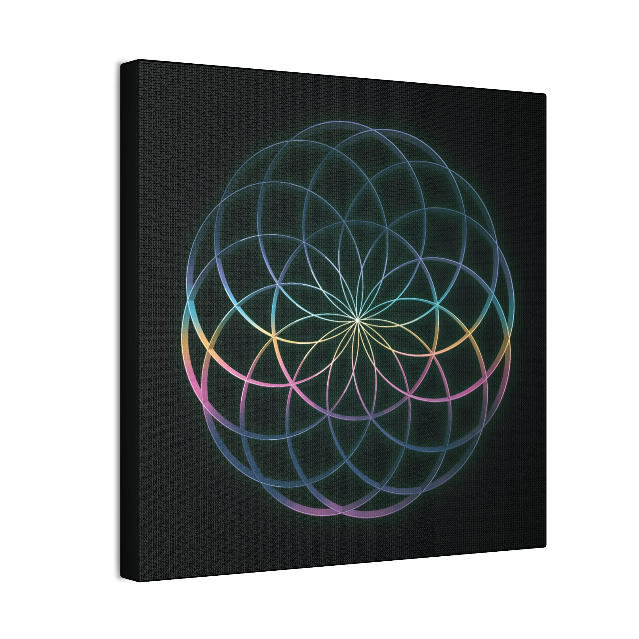Sacred Geometry - Glowing Canvas Art | Rainbow Flower of Life Stretched Canvas
