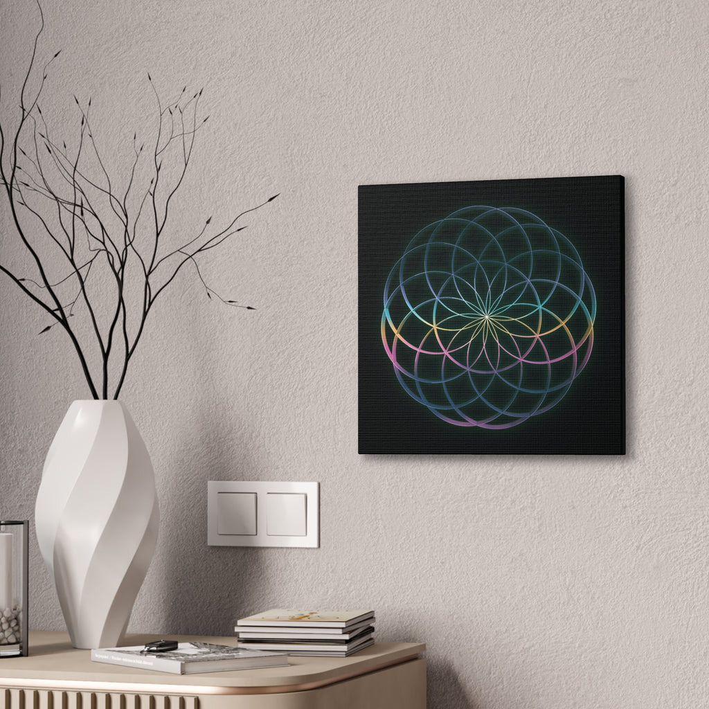 Sacred Geometry - Glowing Canvas Art | Rainbow Flower of Life Stretched Canvas