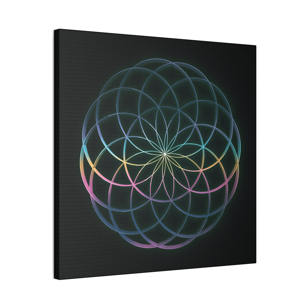 Sacred Geometry - Glowing Canvas Art | Rainbow Flower of Life Stretched Canvas