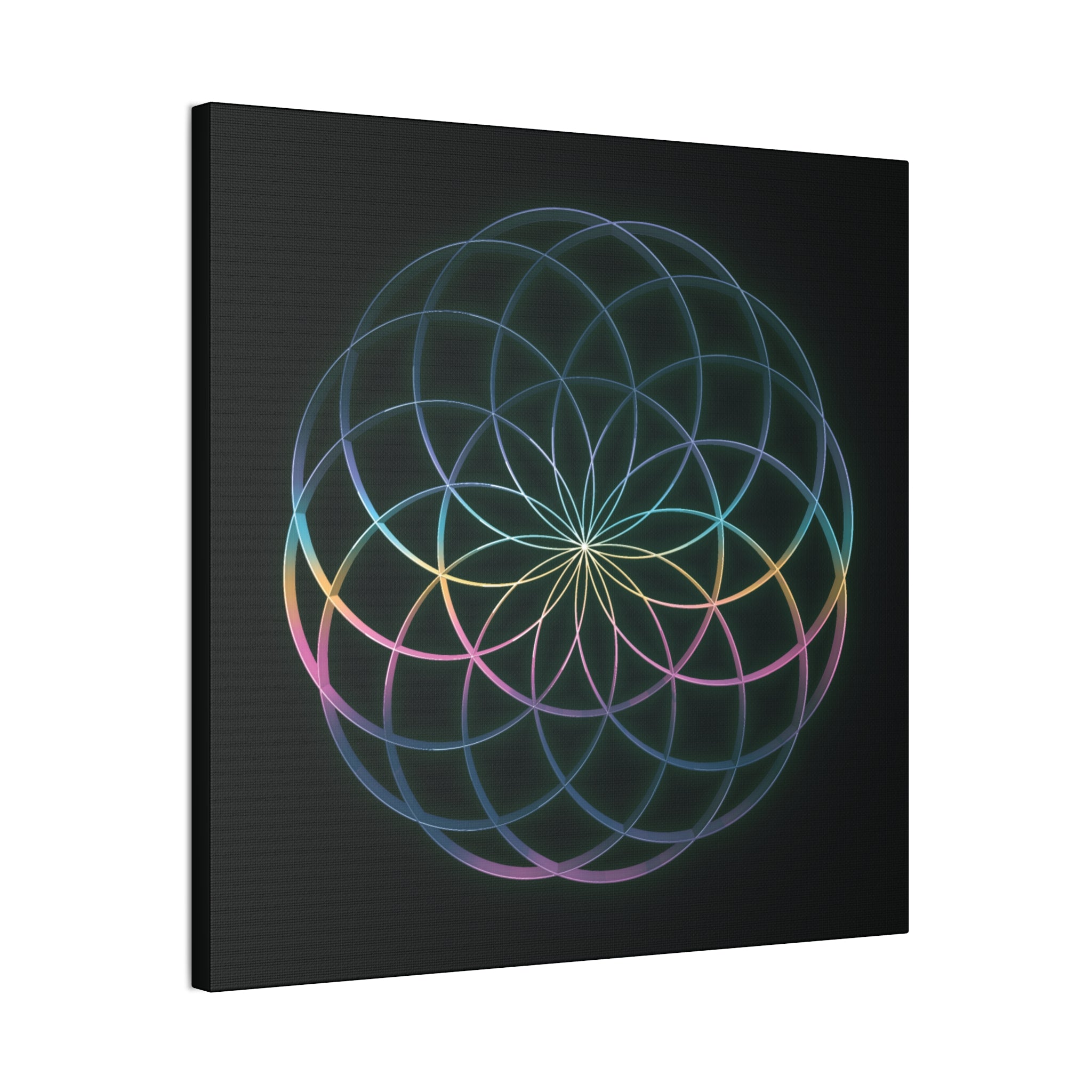 Sacred Geometry - Glowing Canvas Art | Rainbow Flower of Life Stretched Canvas