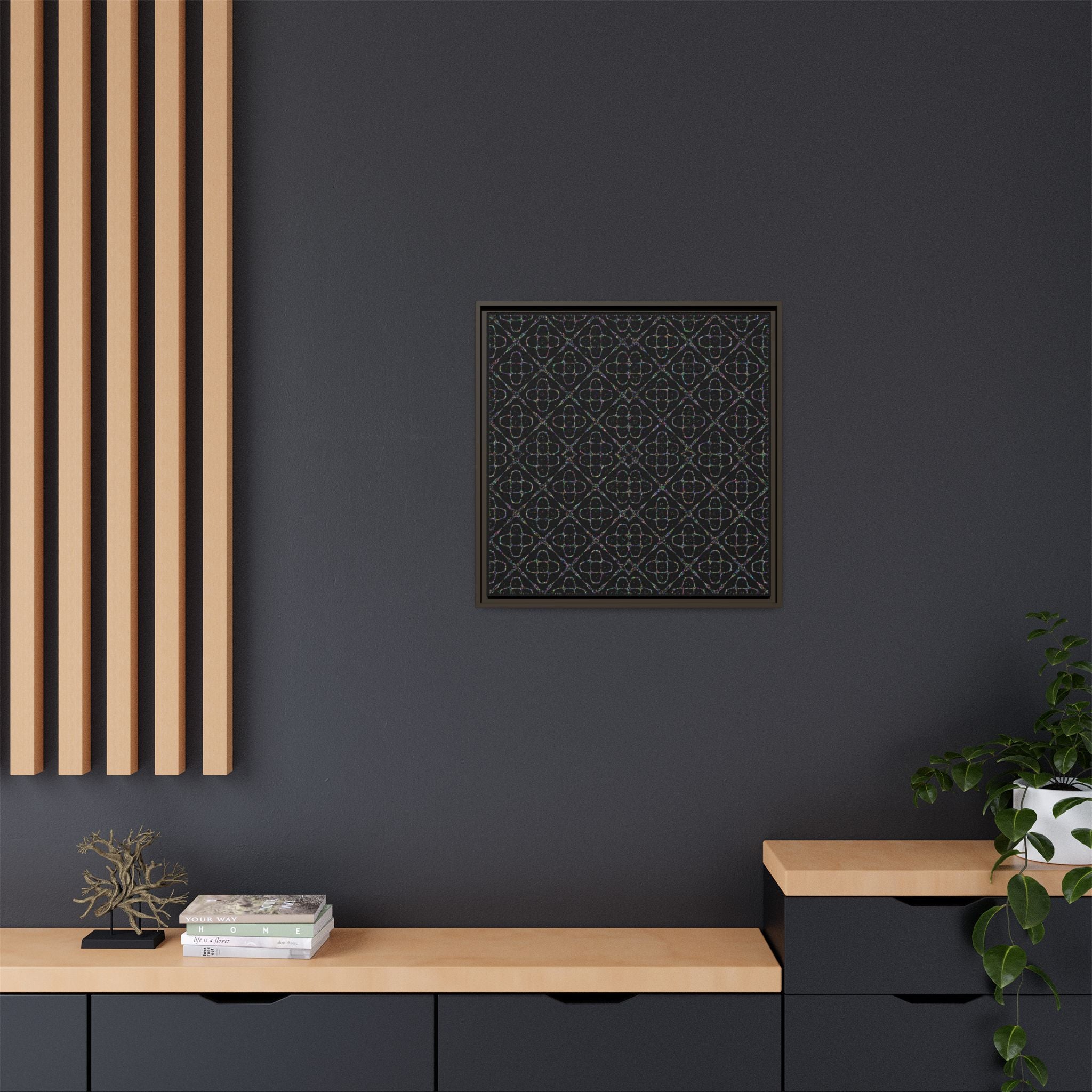 Sacred Geometry 174 Hz "Art by Sound" Cymatics - Framed Matte Canvas (Multi‑Color on Black)