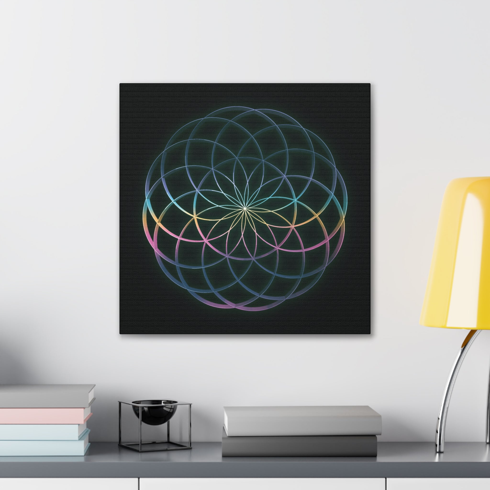 Sacred Geometry - Glowing Canvas Art | Rainbow Flower of Life Stretched Canvas