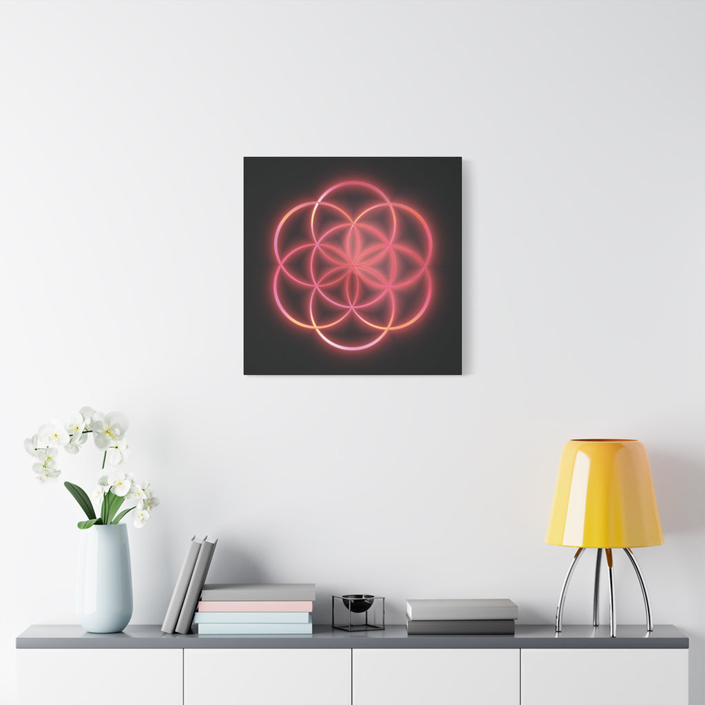 Neon Red Flower of Life Canvas