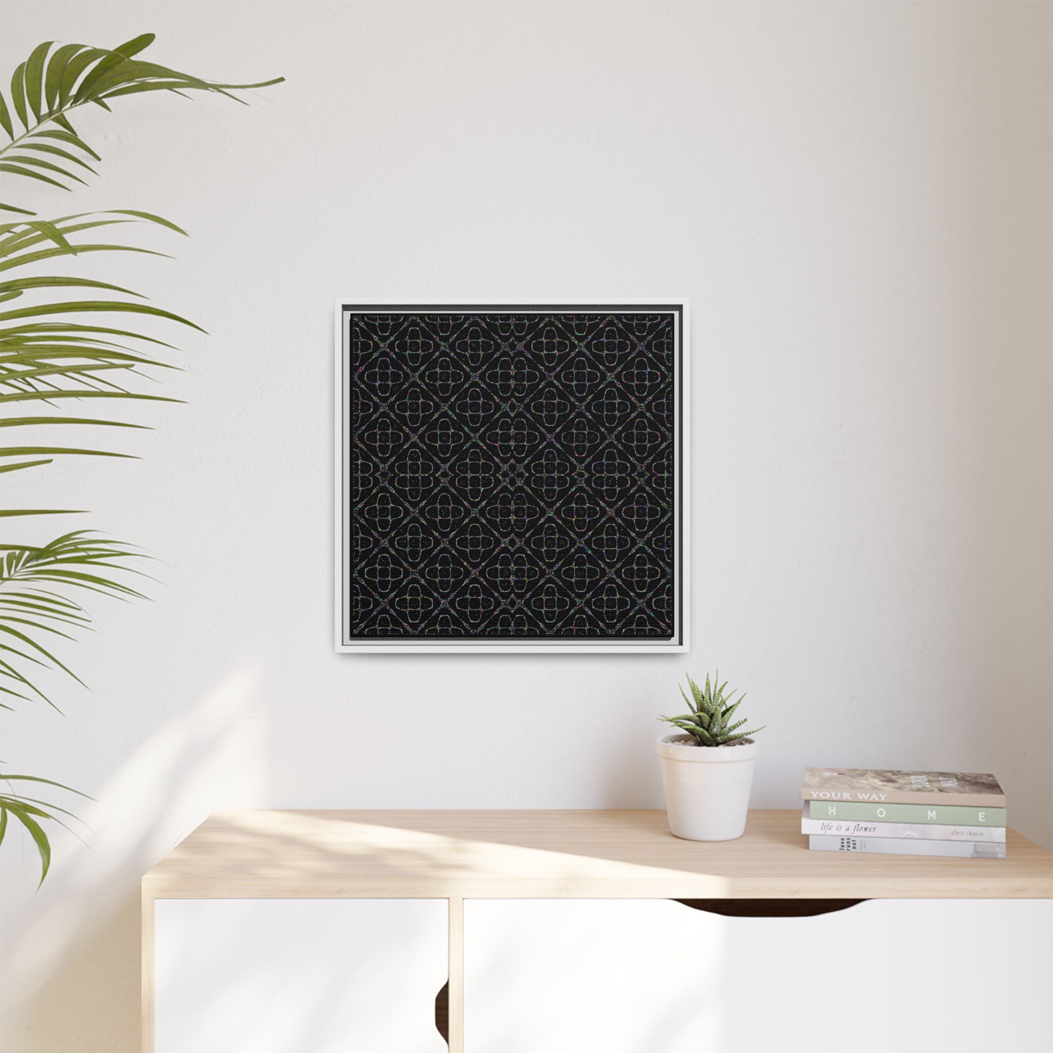 Sacred Geometry 174 Hz "Art by Sound" Cymatics - Framed Matte Canvas (Multi‑Color on Black)