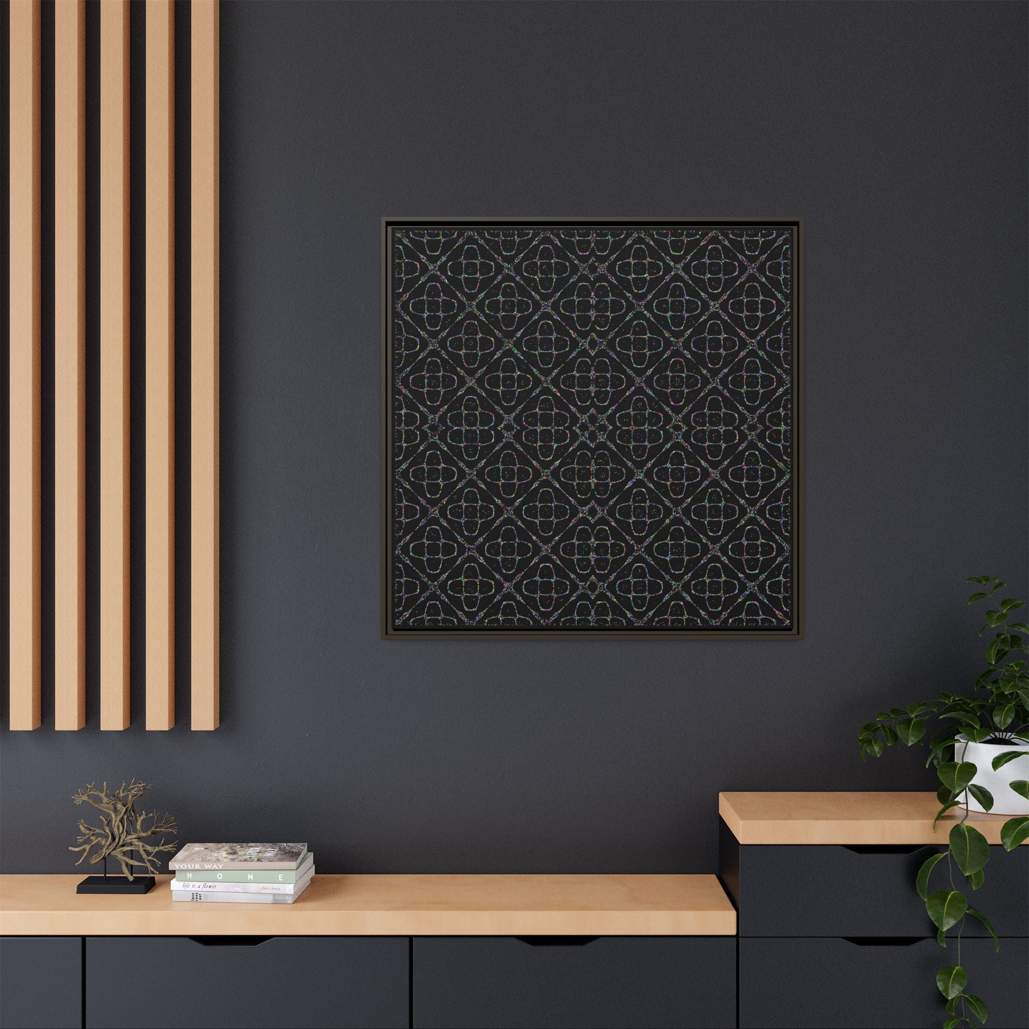Sacred Geometry 174 Hz "Art by Sound" Cymatics - Framed Matte Canvas (Multi‑Color on Black)