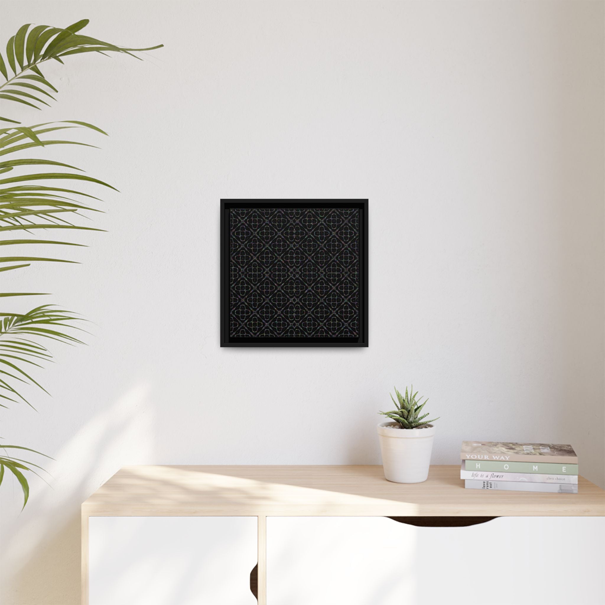 Sacred Geometry 174 Hz "Art by Sound" Cymatics - Framed Matte Canvas (Multi‑Color on Black)
