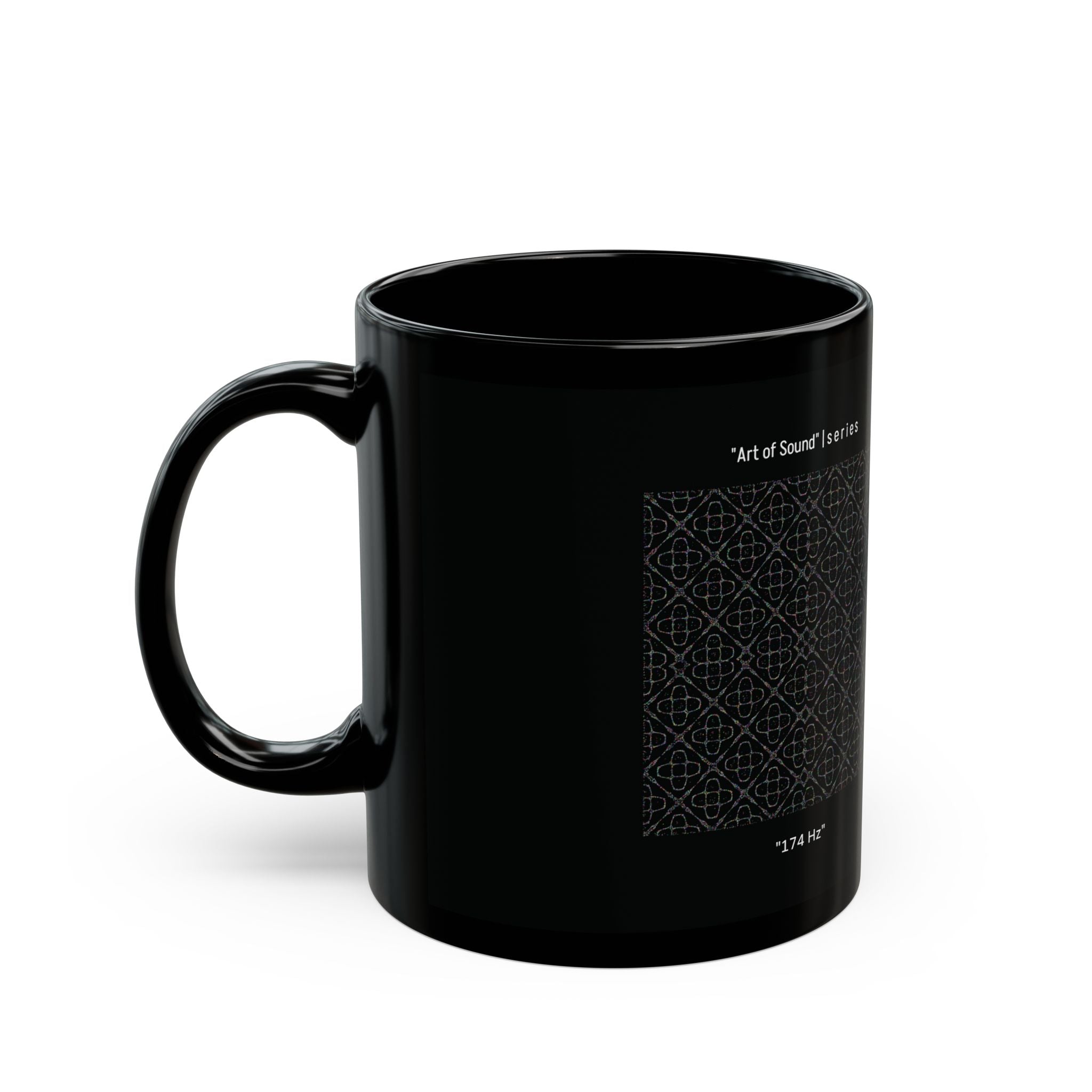 "Art of Sound" | 174 Hz - Stellarnative Black Coffee Mug - 11oz/15oz Glossy Logo Mug
