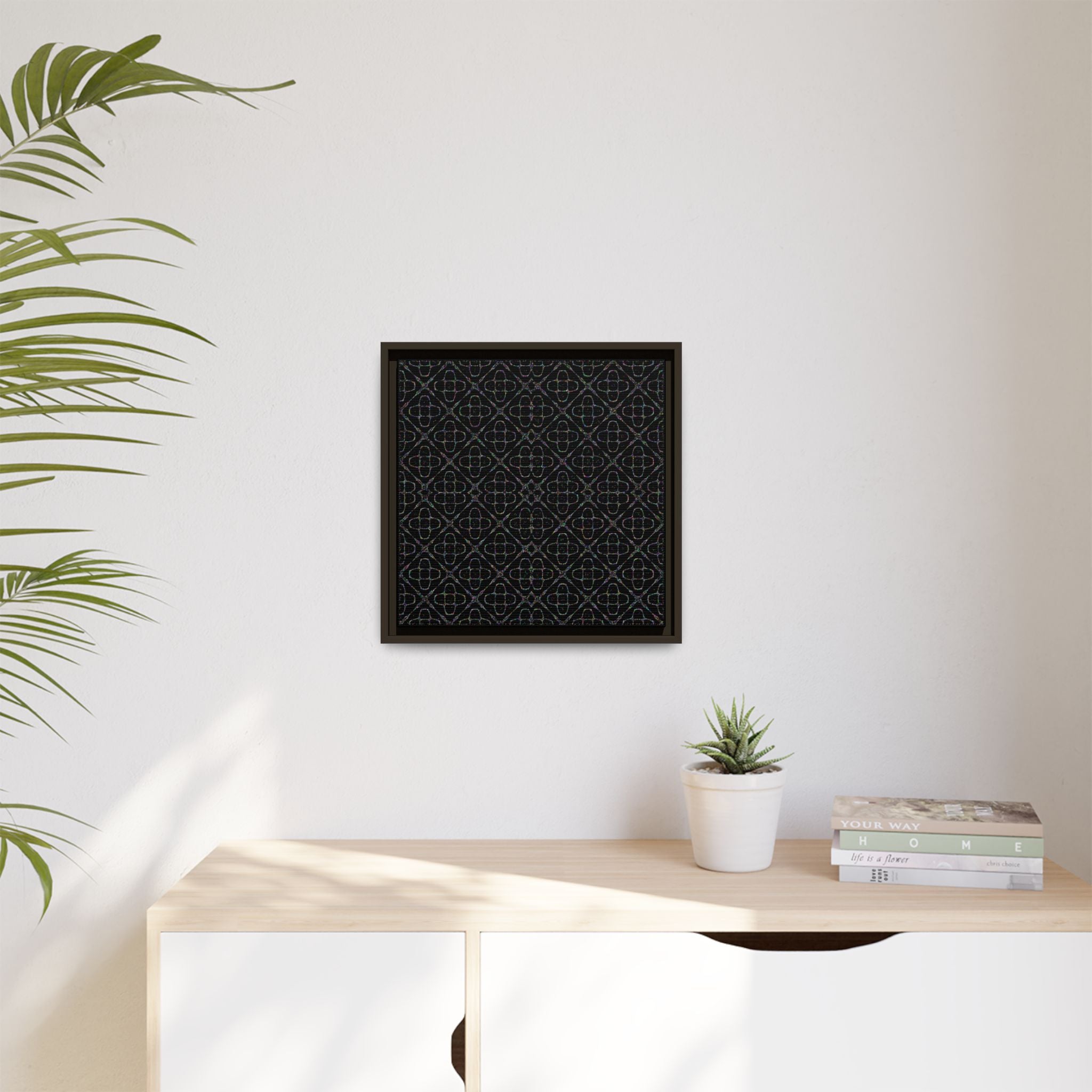 Sacred Geometry 174 Hz "Art by Sound" Cymatics - Framed Matte Canvas (Multi‑Color on Black)