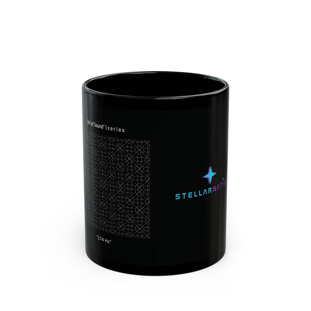 "Art of Sound" | 174 Hz - Stellarnative Black Coffee Mug - 11oz/15oz Glossy Logo Mug