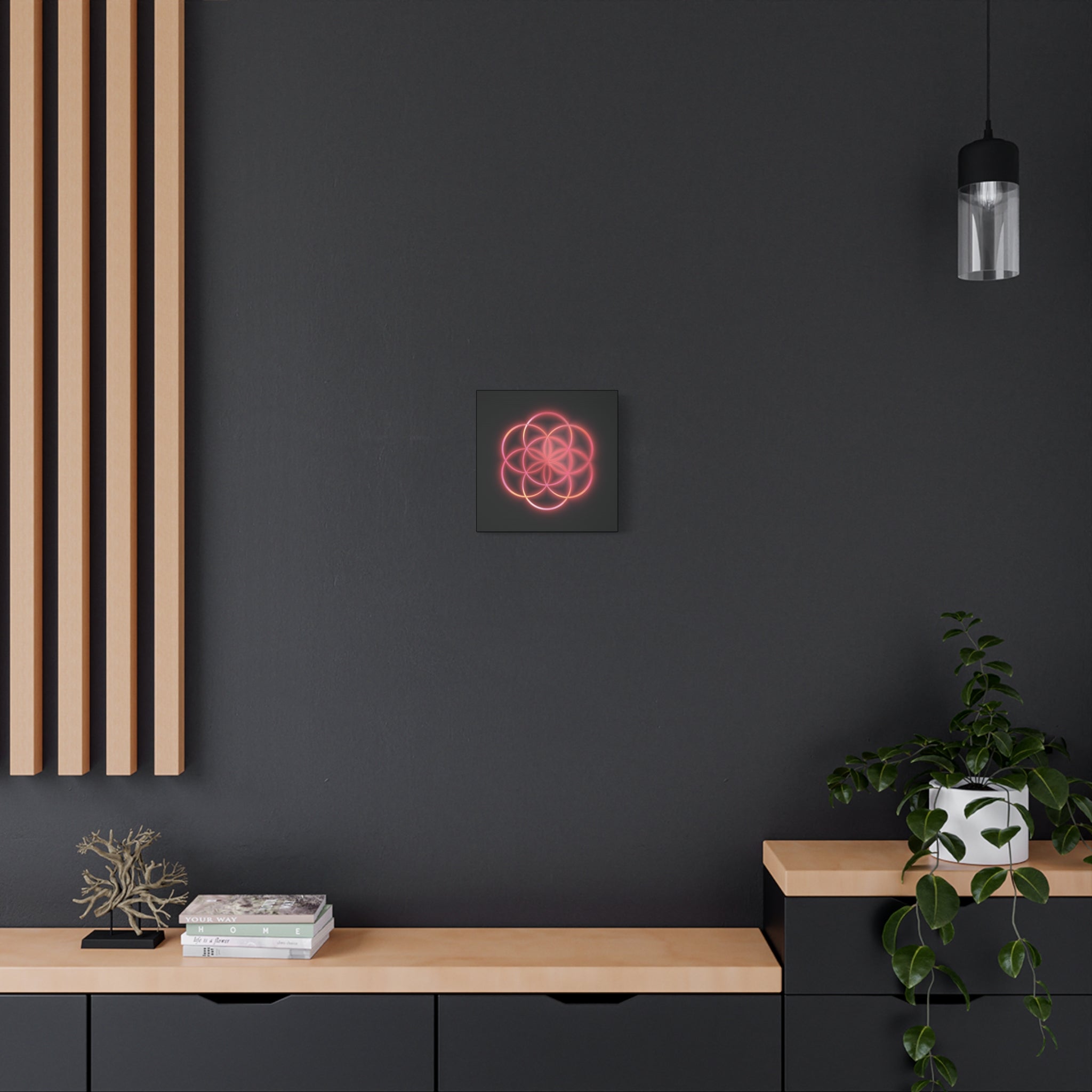 Neon Red Flower of Life Canvas
