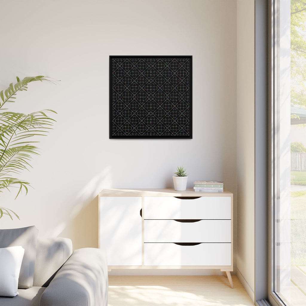 Sacred Geometry 174 Hz "Art by Sound" Cymatics - Framed Matte Canvas (Multi‑Color on Black)