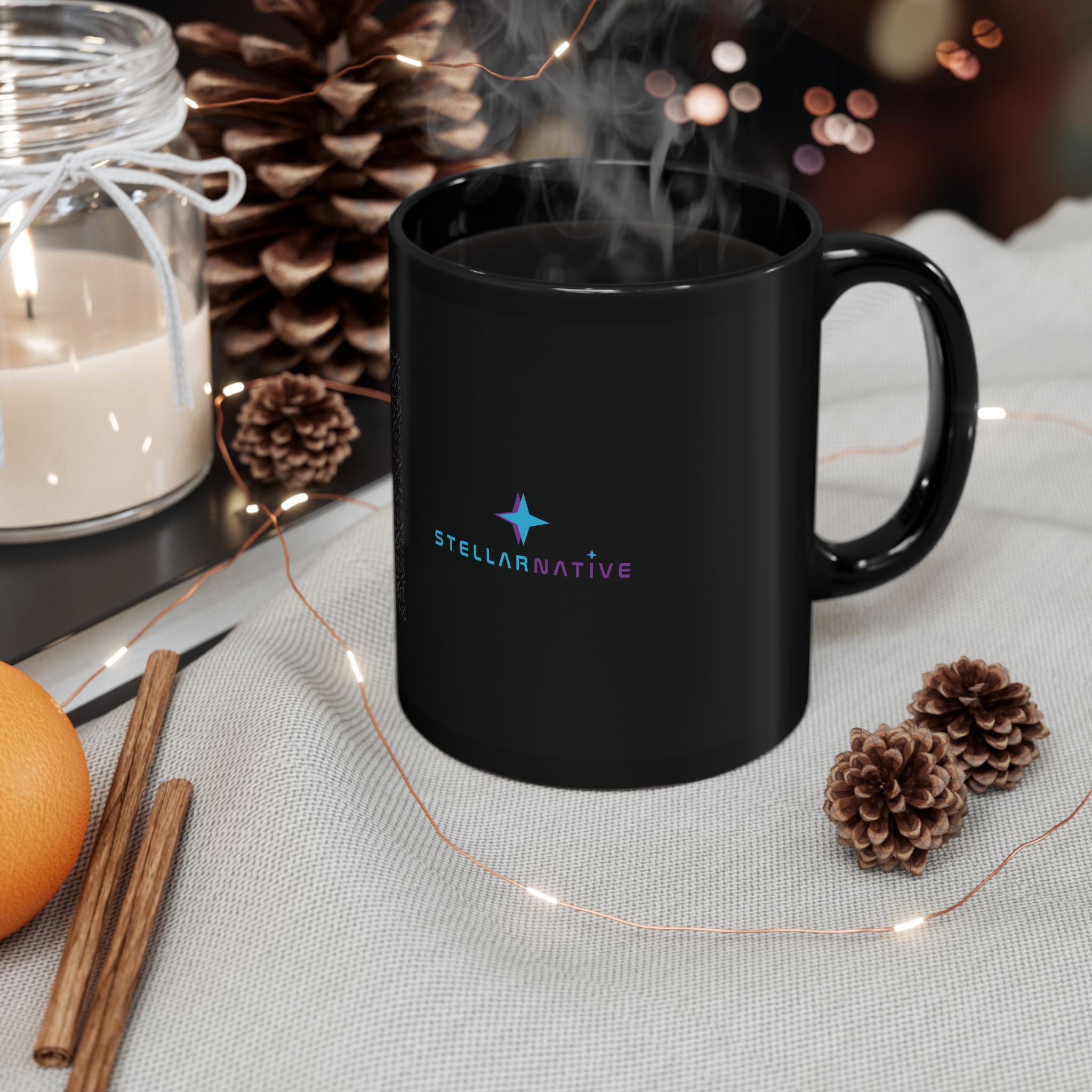 "Art of Sound" | 174 Hz - Stellarnative Black Coffee Mug - 11oz/15oz Glossy Logo Mug