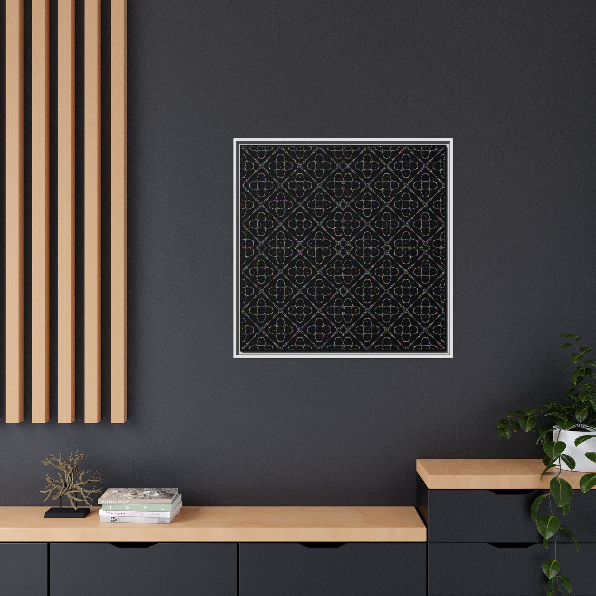 Sacred Geometry 174 Hz "Art by Sound" Cymatics - Framed Matte Canvas (Multi‑Color on Black)