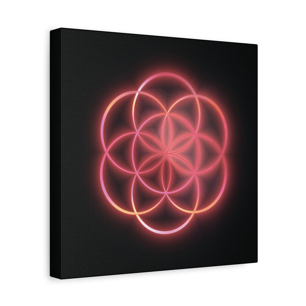 Neon Red Flower of Life Canvas