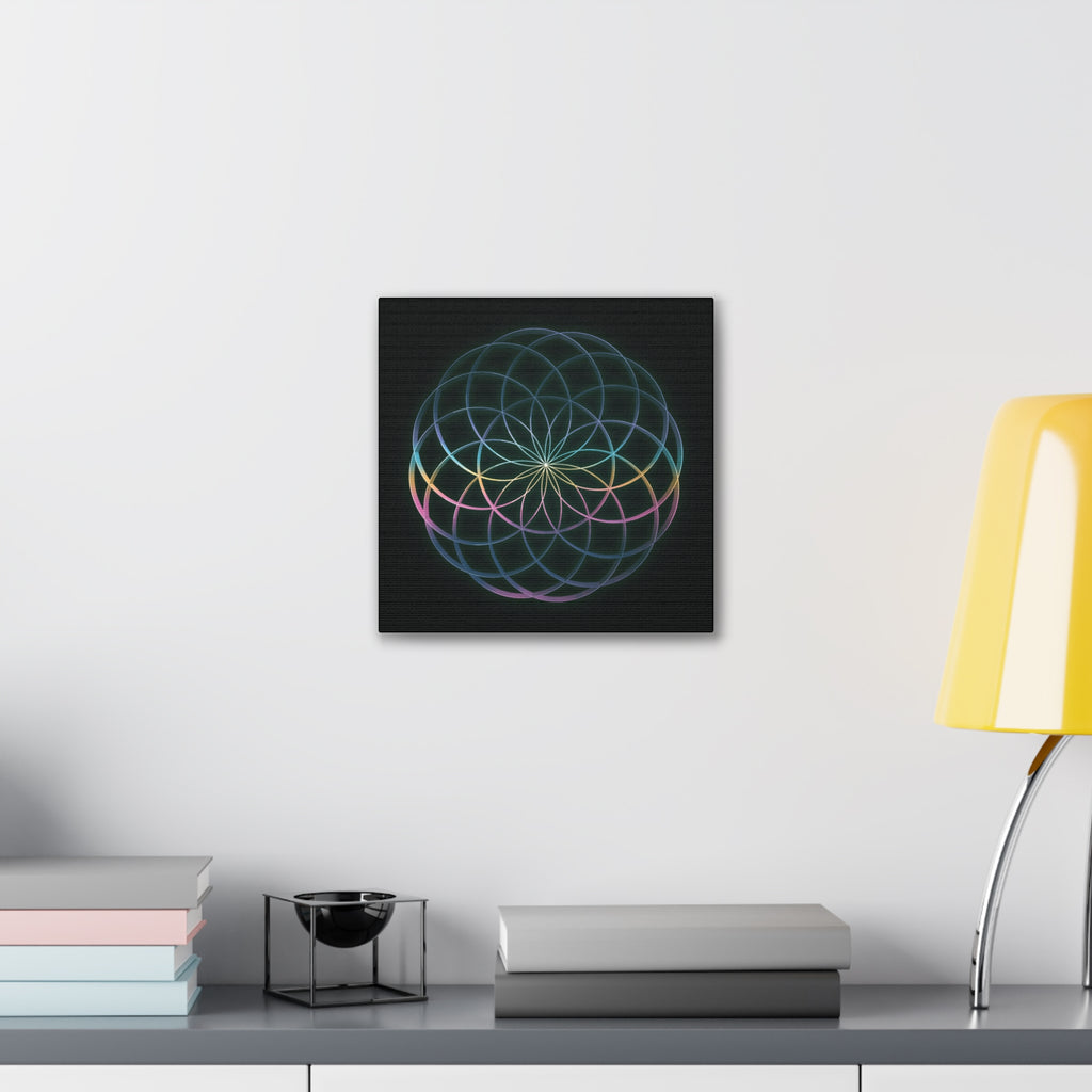 Sacred Geometry - Glowing Canvas Art | Rainbow Flower of Life Stretched Canvas