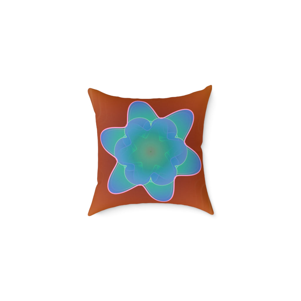 Boho Blue Floral Square Pillow - Psychedelic Flower Accent Cushion