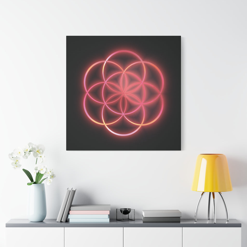 Neon Red Flower of Life Canvas