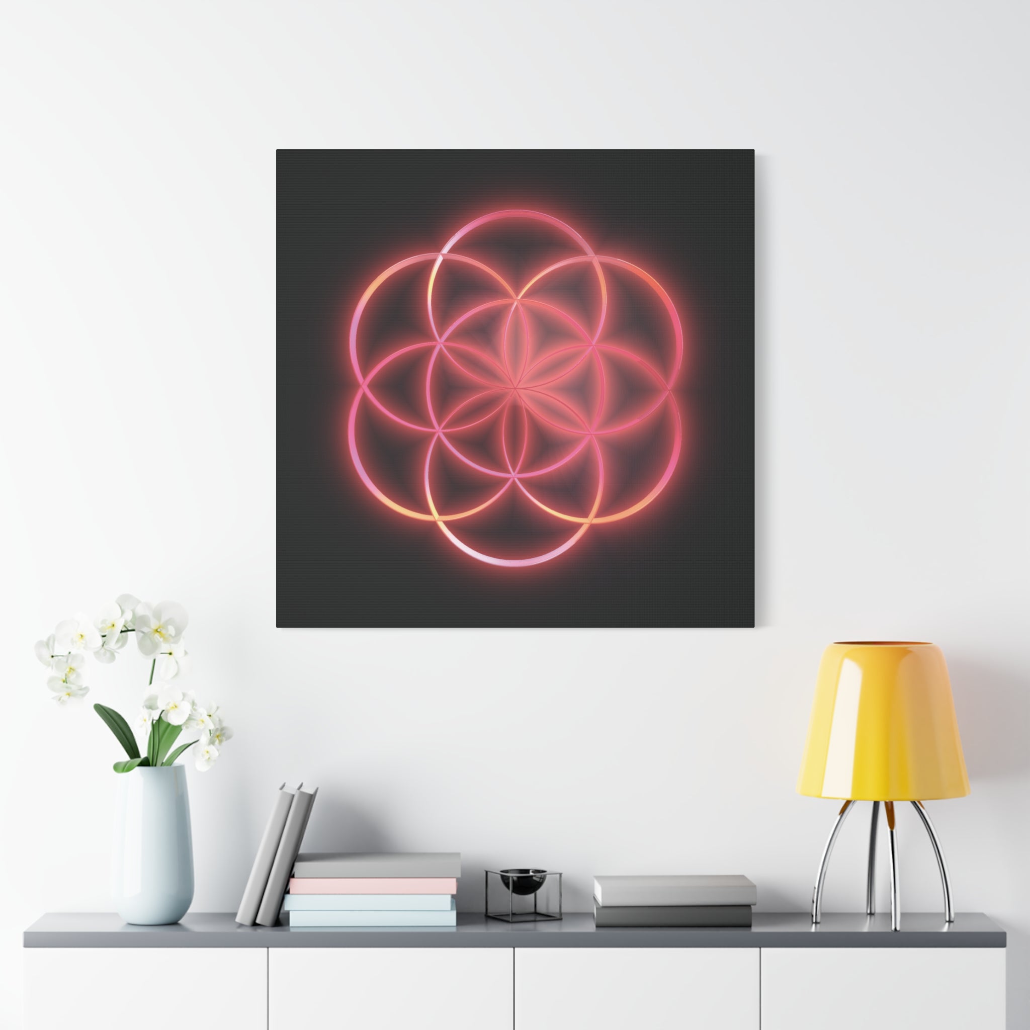 Neon Red Flower of Life Canvas