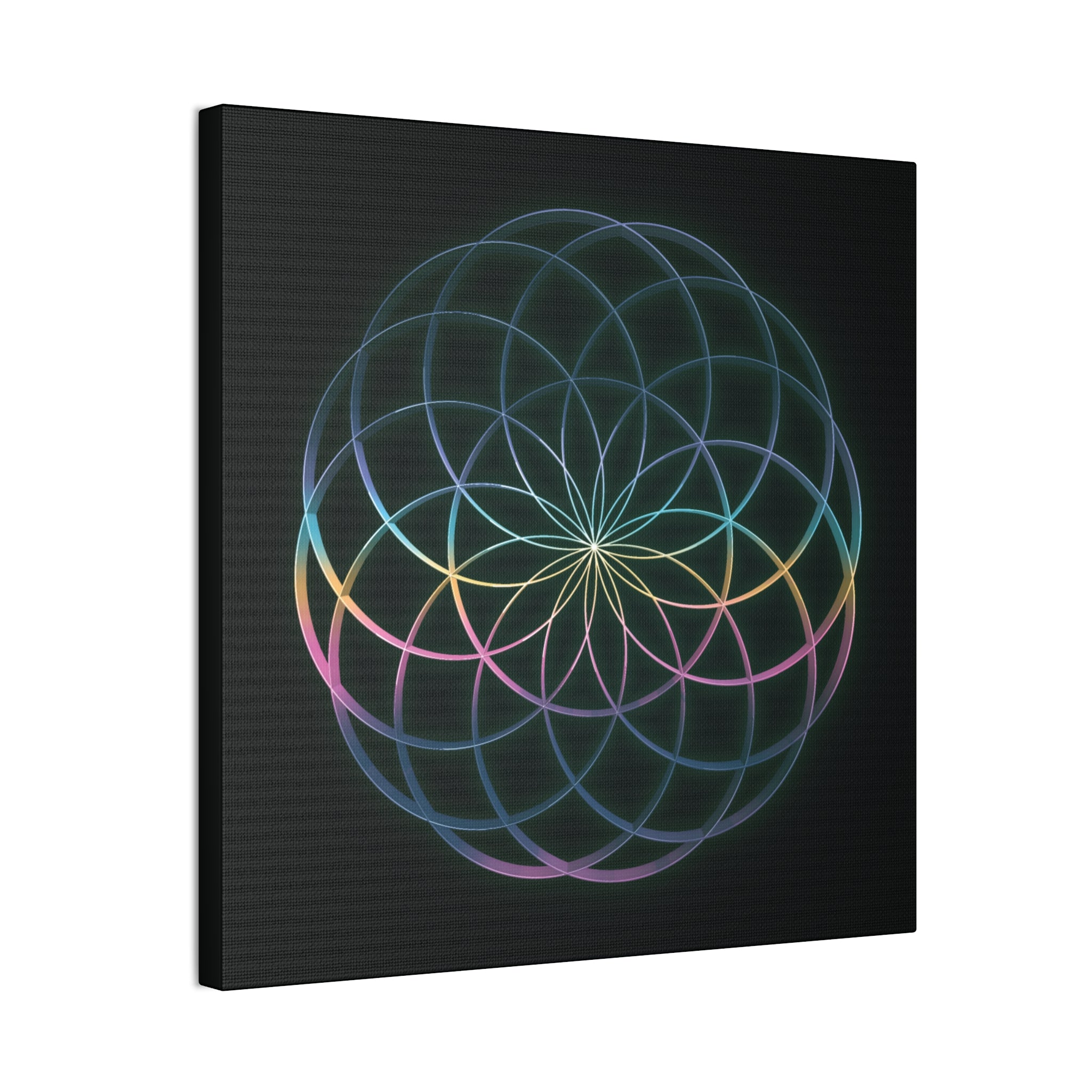 Sacred Geometry - Glowing Canvas Art | Rainbow Flower of Life Stretched Canvas