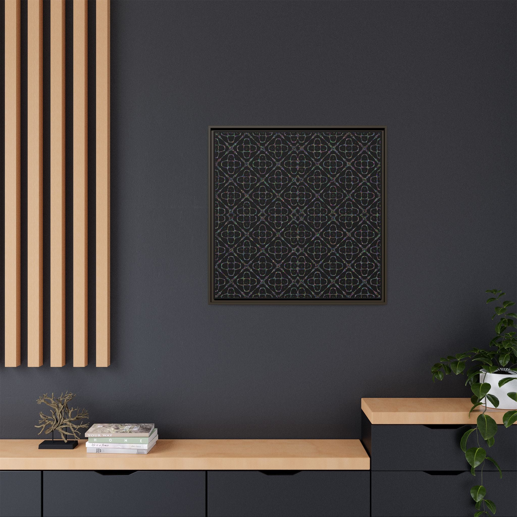 Sacred Geometry 174 Hz "Art by Sound" Cymatics - Framed Matte Canvas (Multi‑Color on Black)