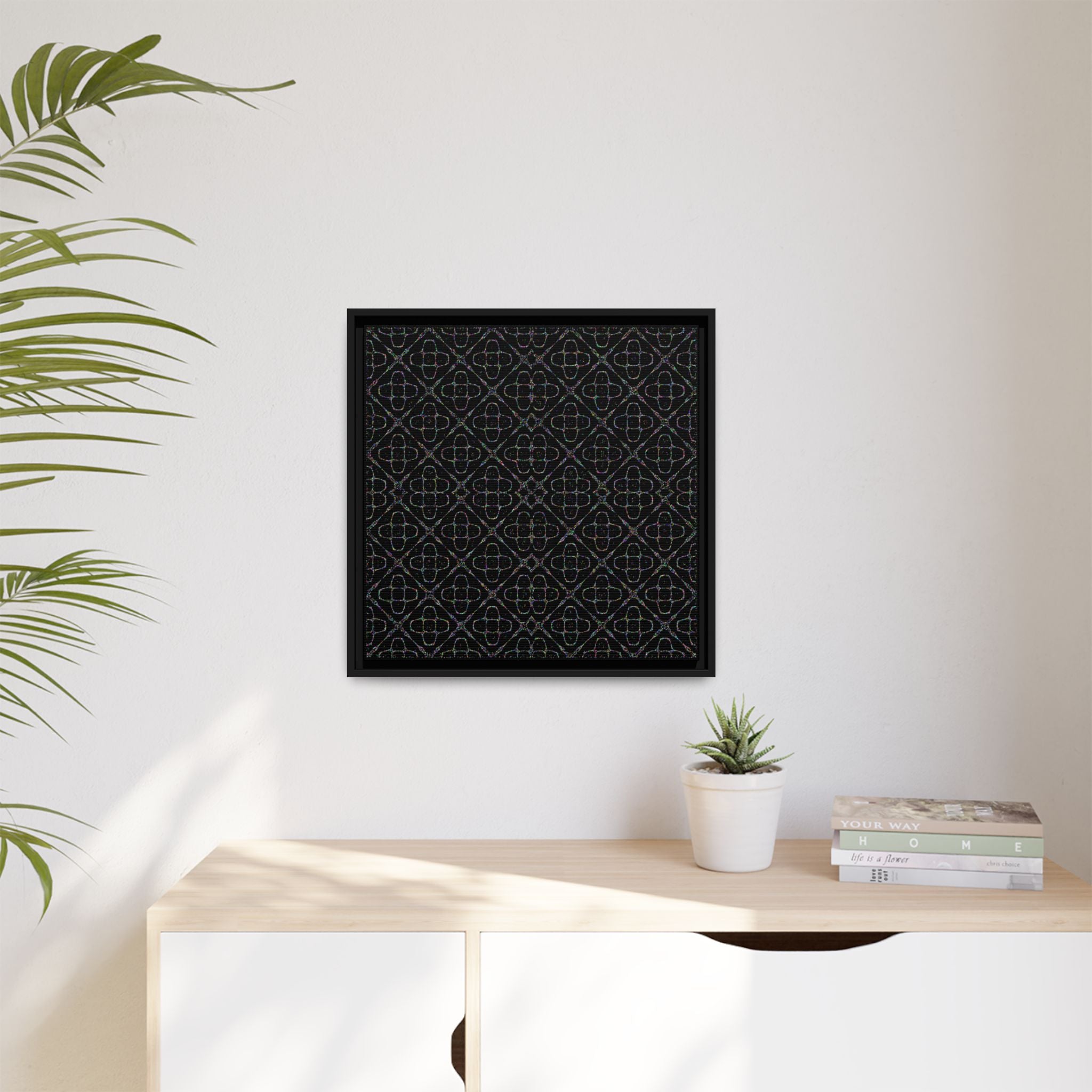 Sacred Geometry 174 Hz "Art by Sound" Cymatics - Framed Matte Canvas (Multi‑Color on Black)