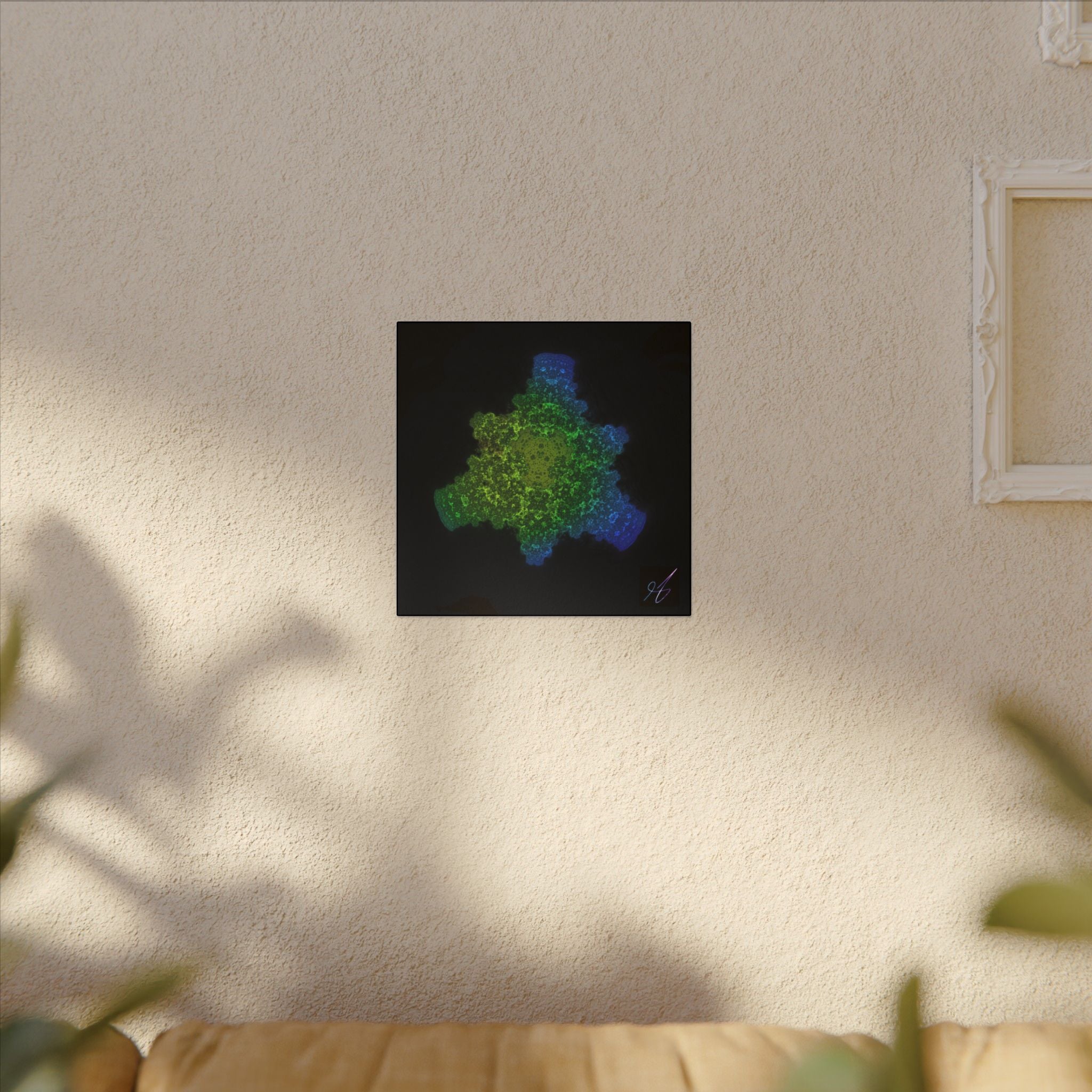 Abstract Fractal Green Blue Nebula Matte Canvas