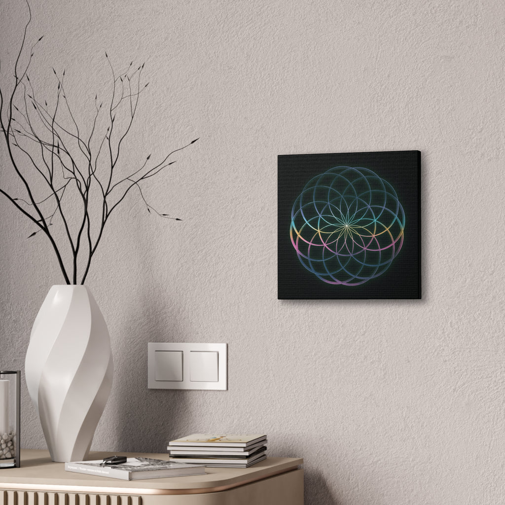 Sacred Geometry - Glowing Canvas Art | Rainbow Flower of Life Stretched Canvas