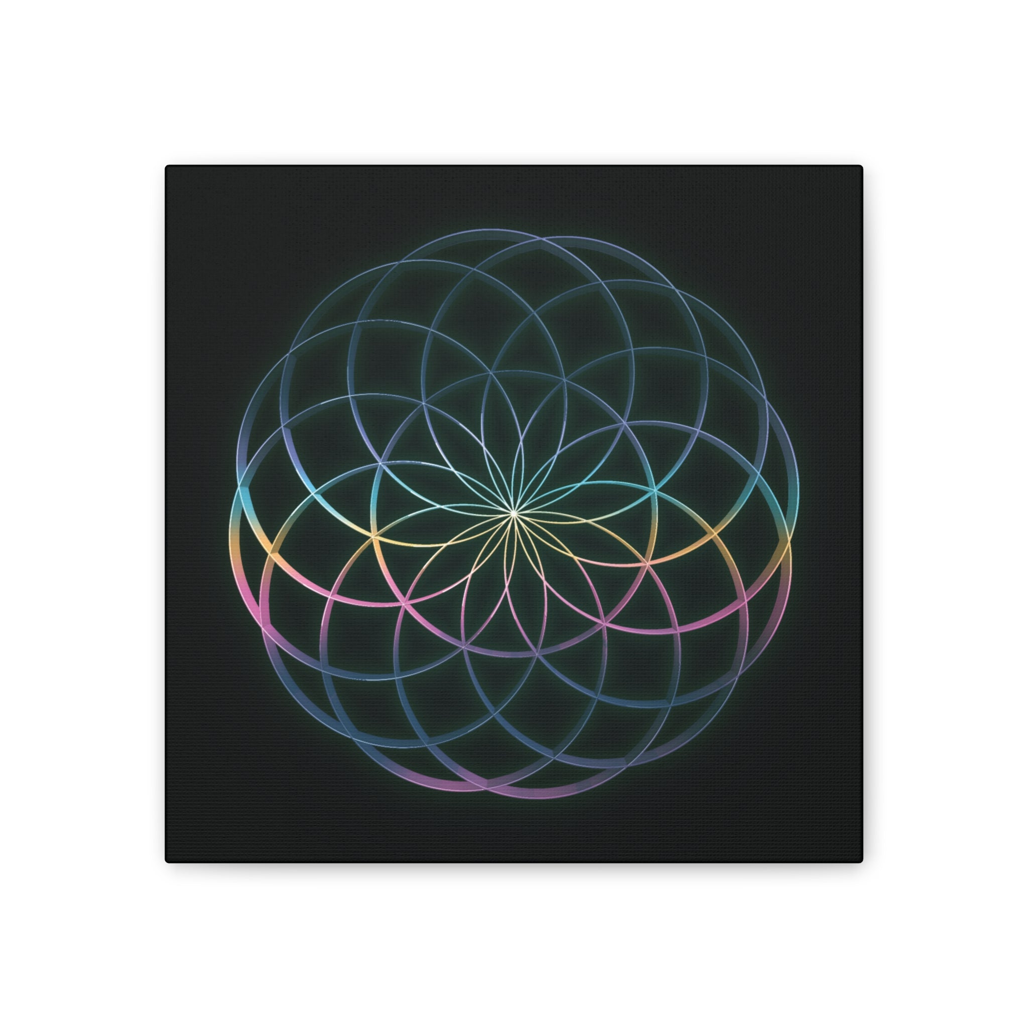 Sacred Geometry - Glowing Canvas Art | Rainbow Flower of Life Stretched Canvas