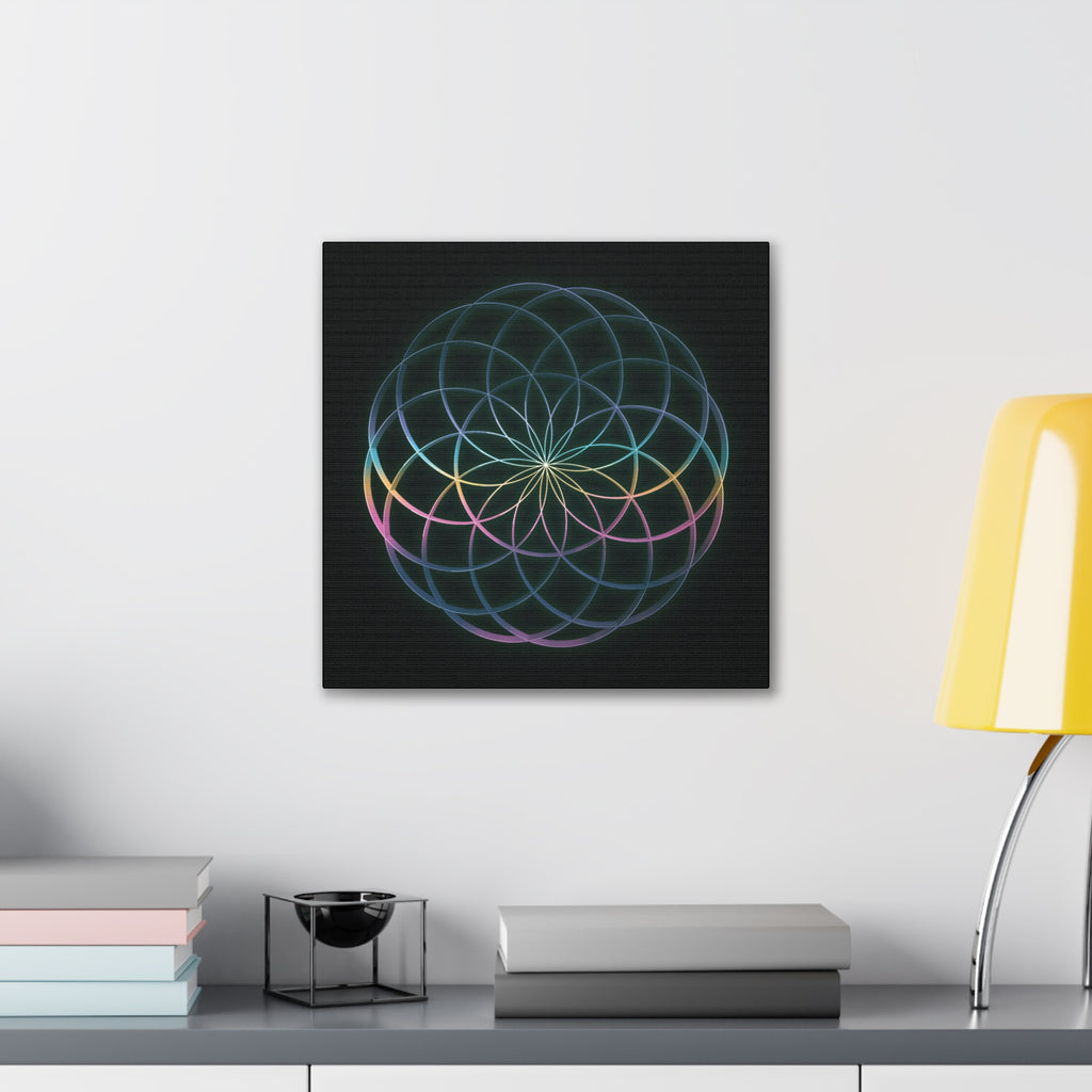 Sacred Geometry - Glowing Canvas Art | Rainbow Flower of Life Stretched Canvas