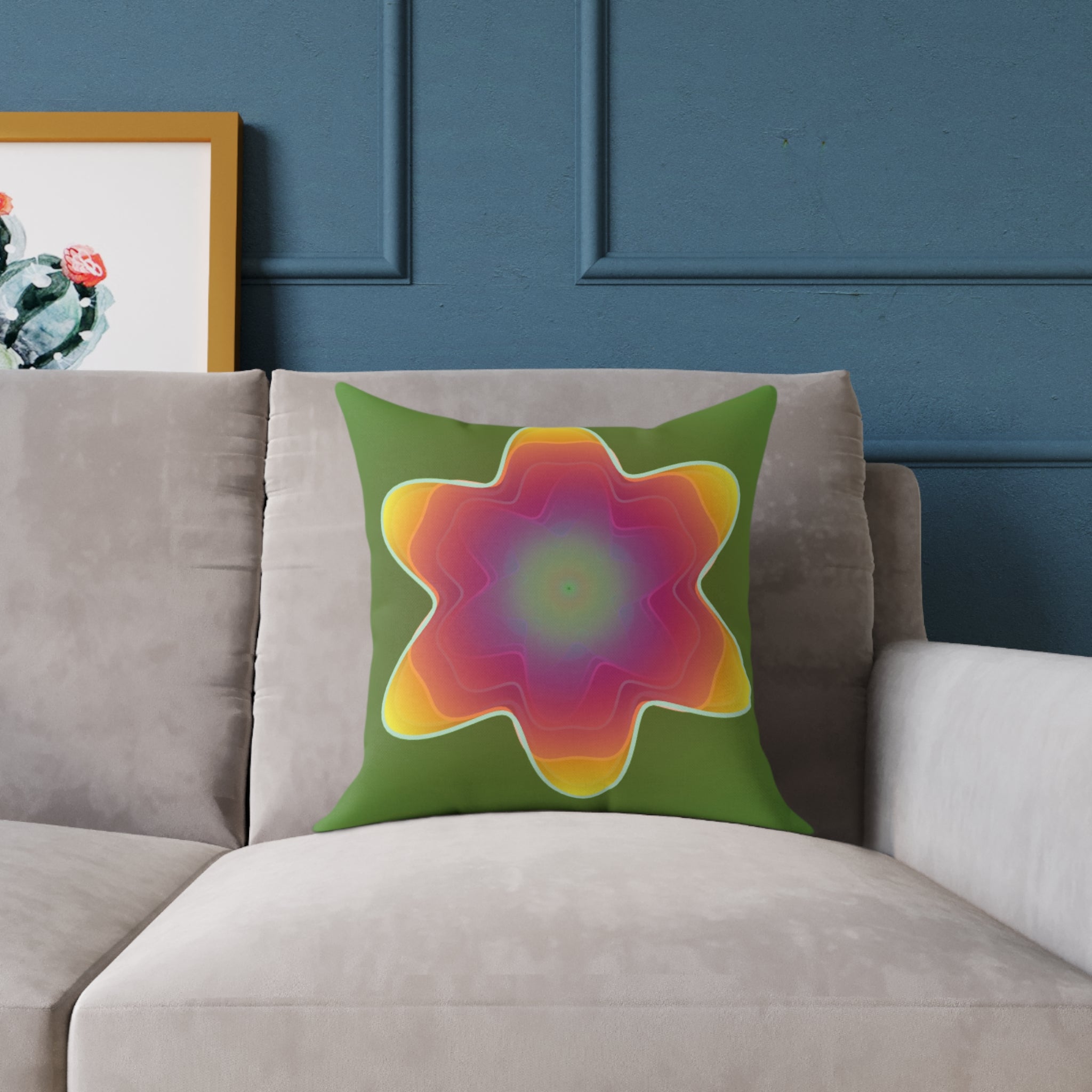 Psychedelic Flower Throw Pillow – Colorful Mandala Accent Cushion