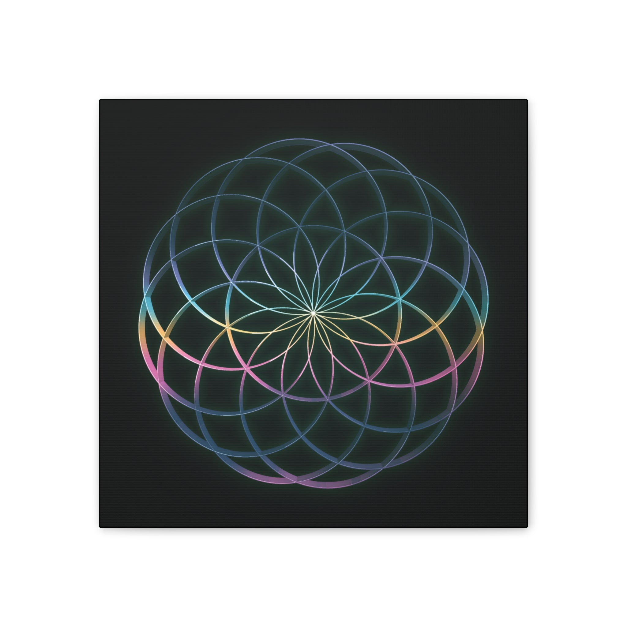 Sacred Geometry - Glowing Canvas Art | Rainbow Flower of Life Stretched Canvas