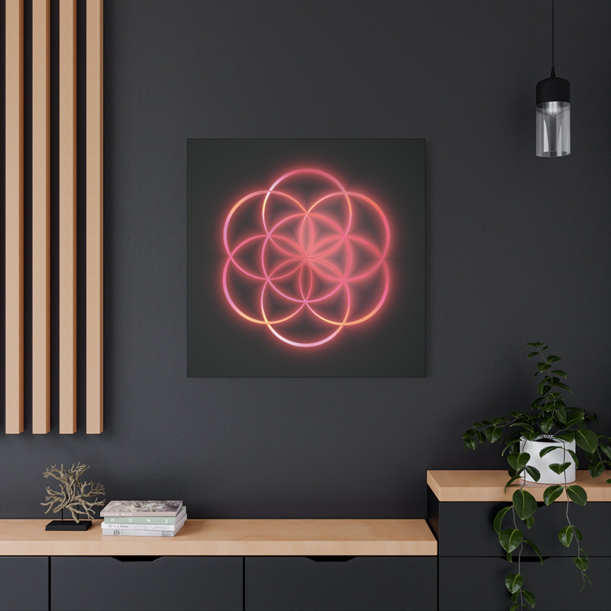 Neon Red Flower of Life Canvas